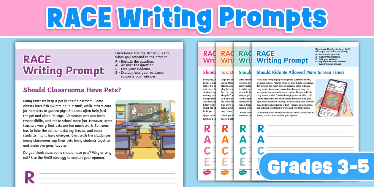 RACE Writing Prompt Worksheets for 3rd 5th Grade