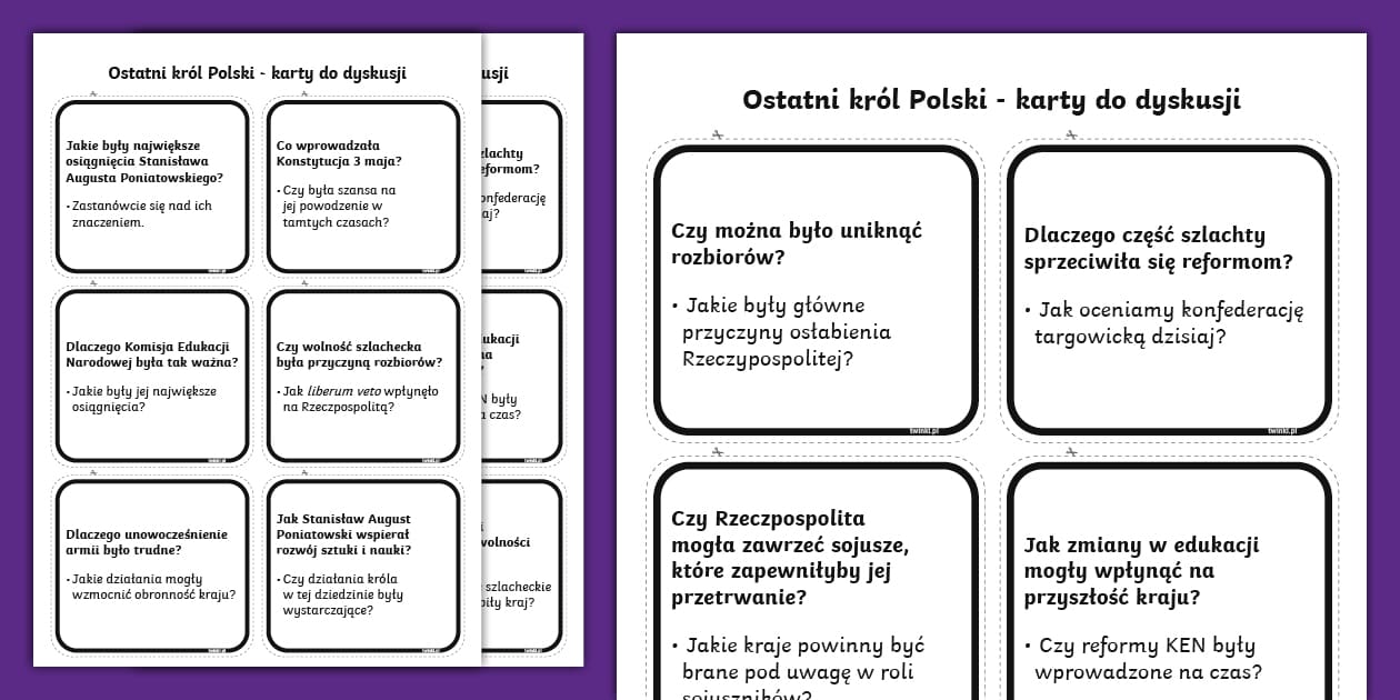 Ostatni król Polski | Karty do dyskusji - Twinkl