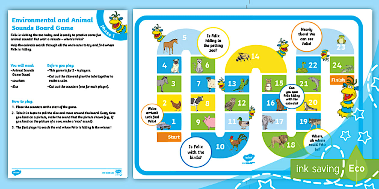 Phase 1 Phonics Animal Sounds Board Game - Twinkl