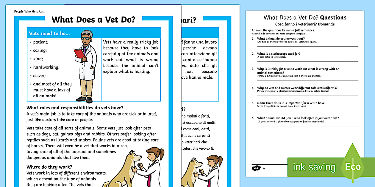 What Does a Vet Do? Differentiated Reading Comprehension Activity