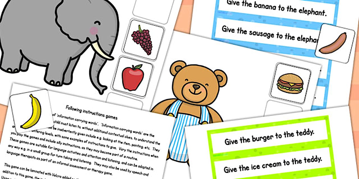 Elephant and Teddy Following Instructions Word Game 1ICW - games