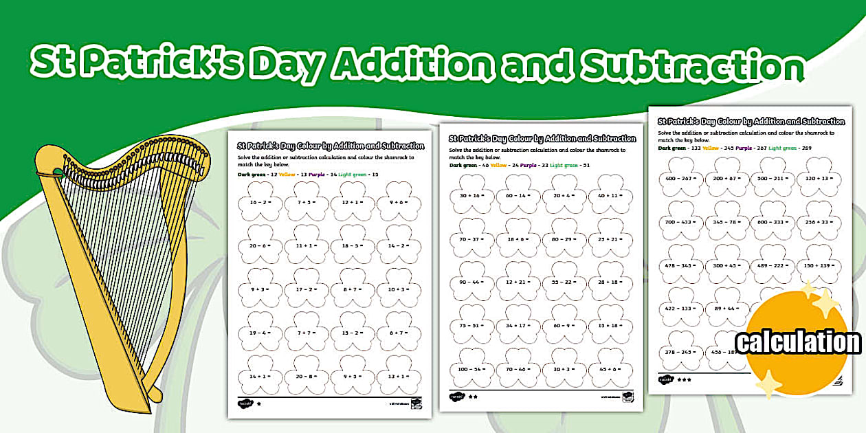 Colour by Addition and Subtraction St Patrick's Day Activity
