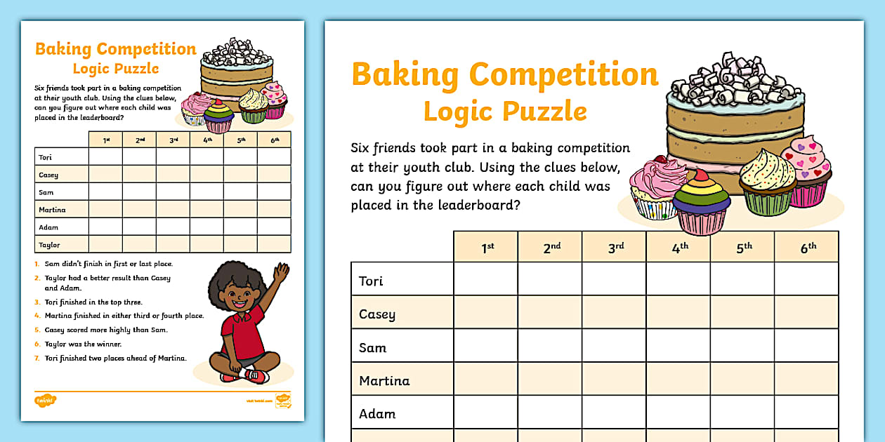 Baking Competition KS1 Logic Puzzle (Teacher-Made) - Twinkl