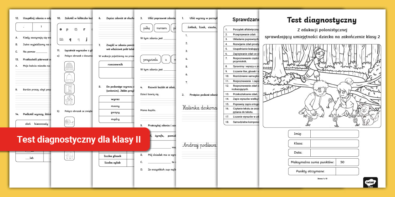 Test diagnostyczny końcoworoczny | Klasa 2 | Język polski