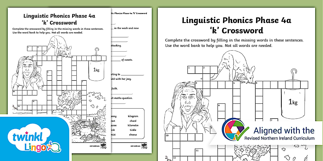 Linguistic Phonics Phase 4a #39 k #39 Crossword