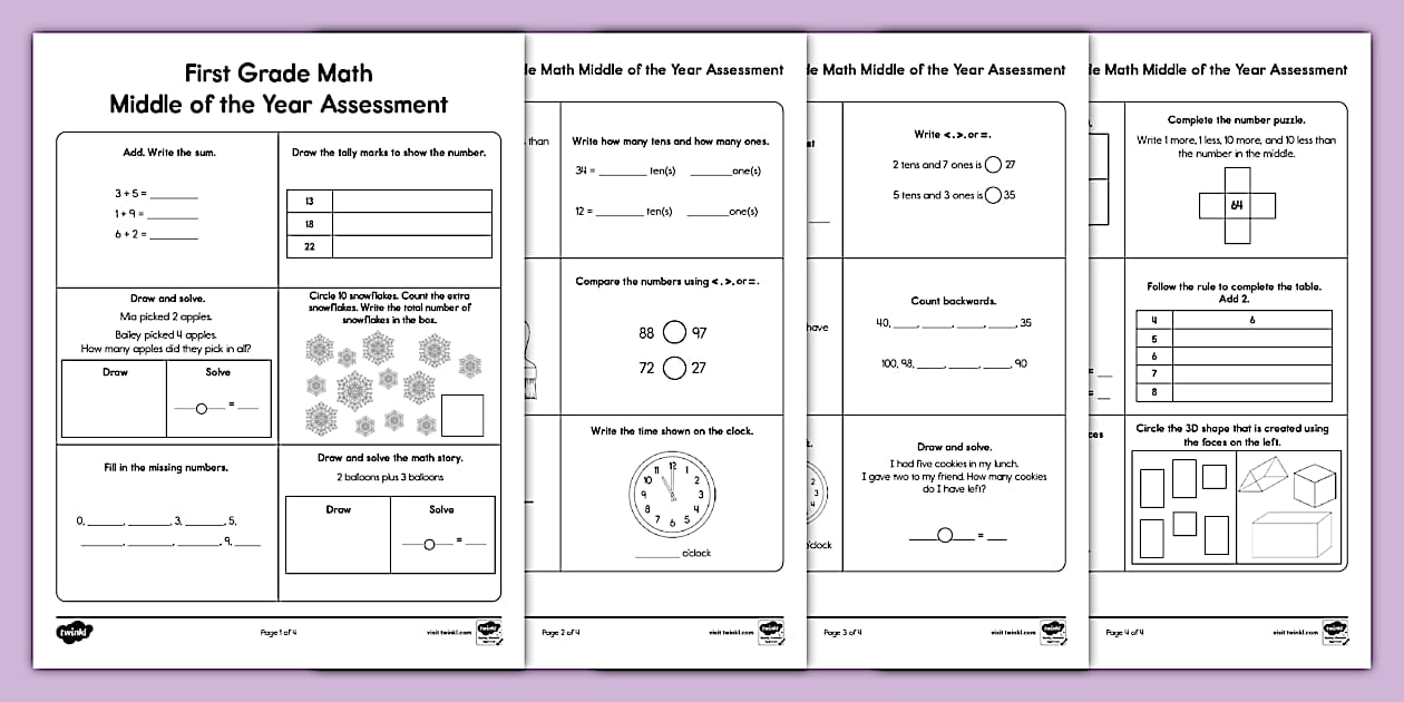 First Grade Middle of the Year Math Assessment