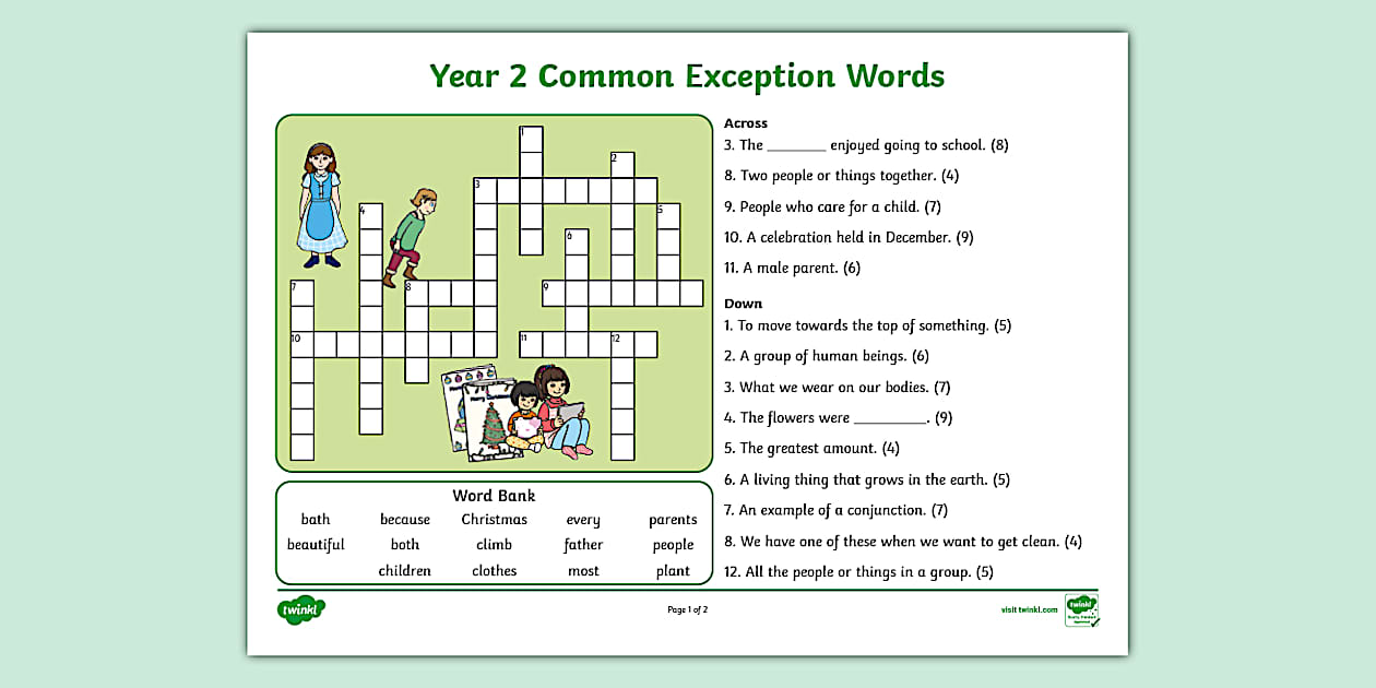 Year 2 Common Exception Words Crossword Twinkl KS1