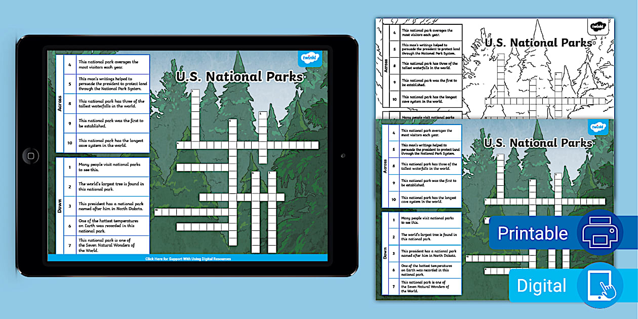 National Park Crossword Puzzle for Kids Twinkl USA
