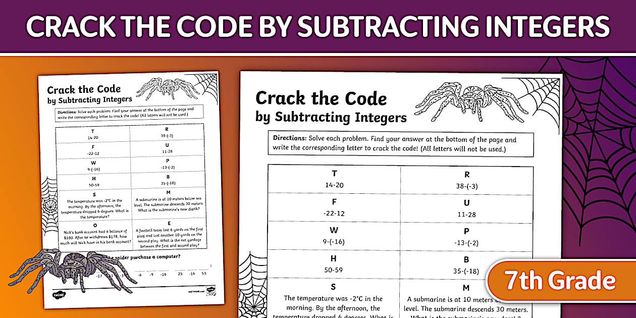 Seventh Grade Maththe Code by Subtracting Integers