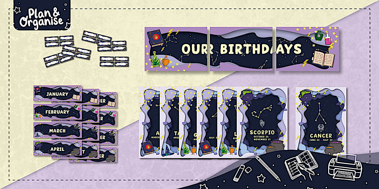 Wizards & Witches Class Birthdays & Star Signs Classroom Display Packs