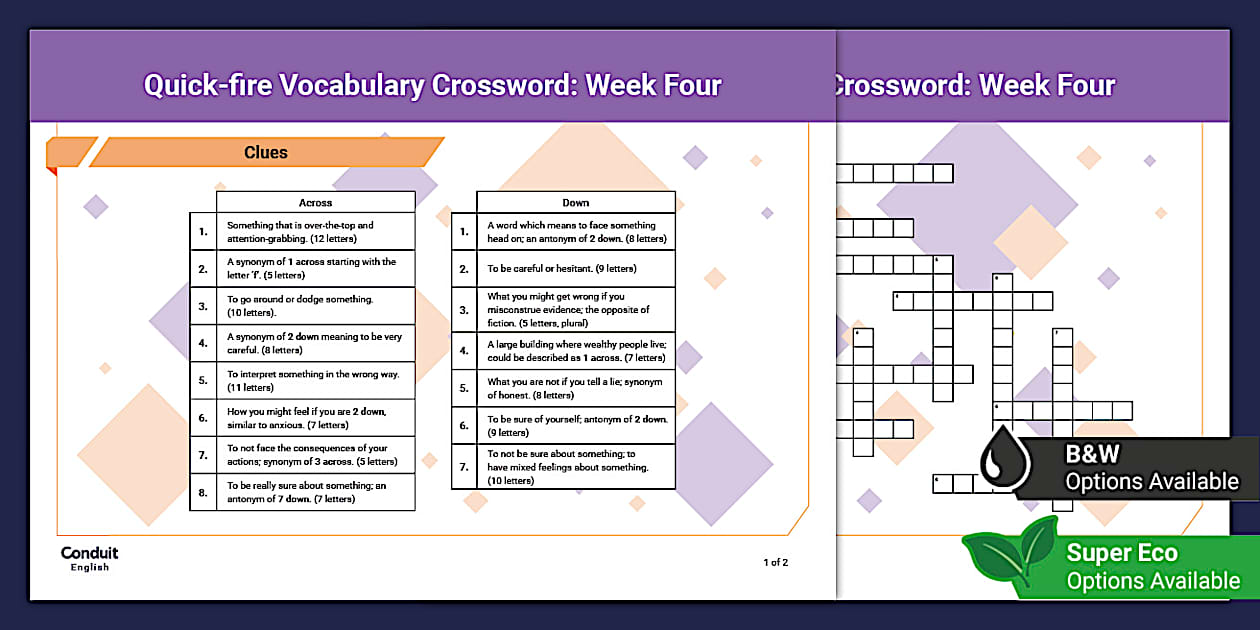National 5 Quick fire Vocabulary Crossword: Week Four