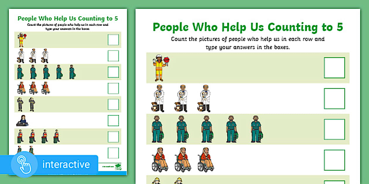 👉 Interactive PDF: People Who Help Us Counting to 5 Activity