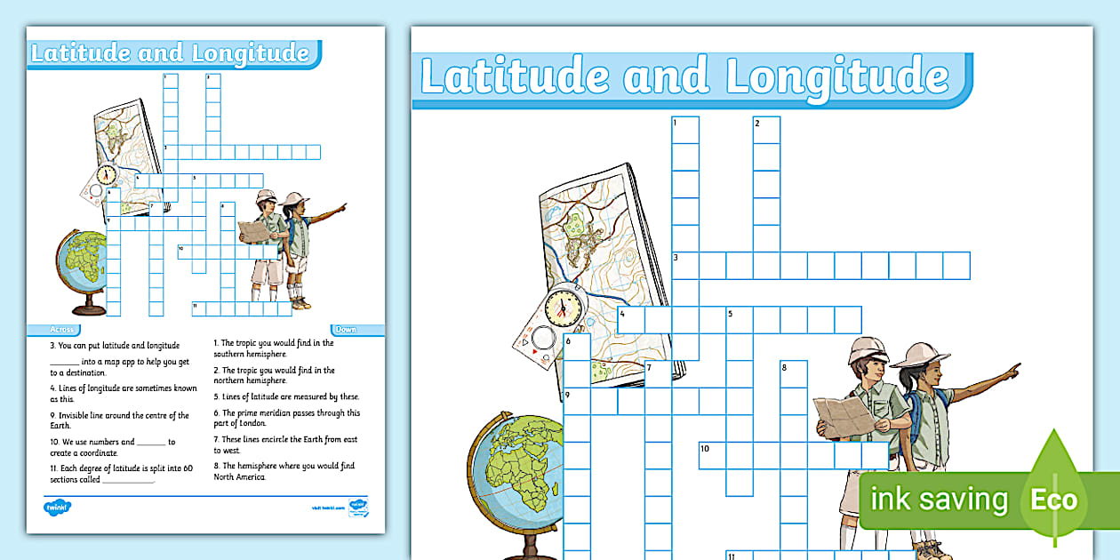Latitude and Longitude Crossword (teacher made) Twinkl