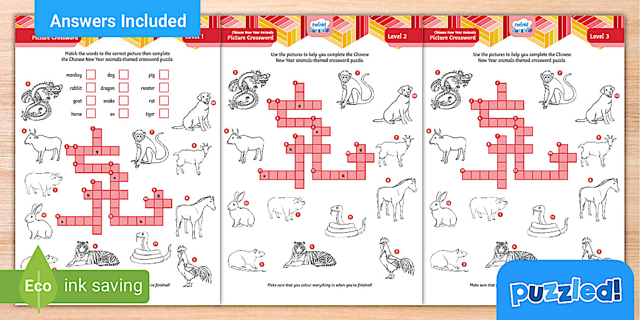 Printable Chinese New Year Animals Crossword Twinkl Puzzled