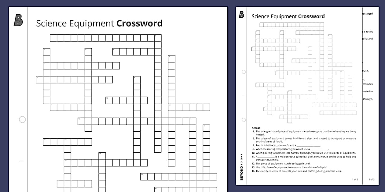 Science Crossword: Equipment Year 7 10 Teacher Made
