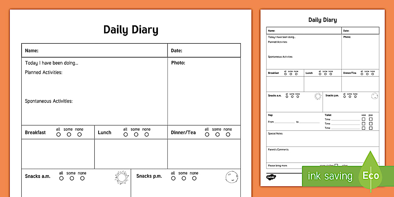 Editable Daily Care Sheet for Preschooler with Photo Record