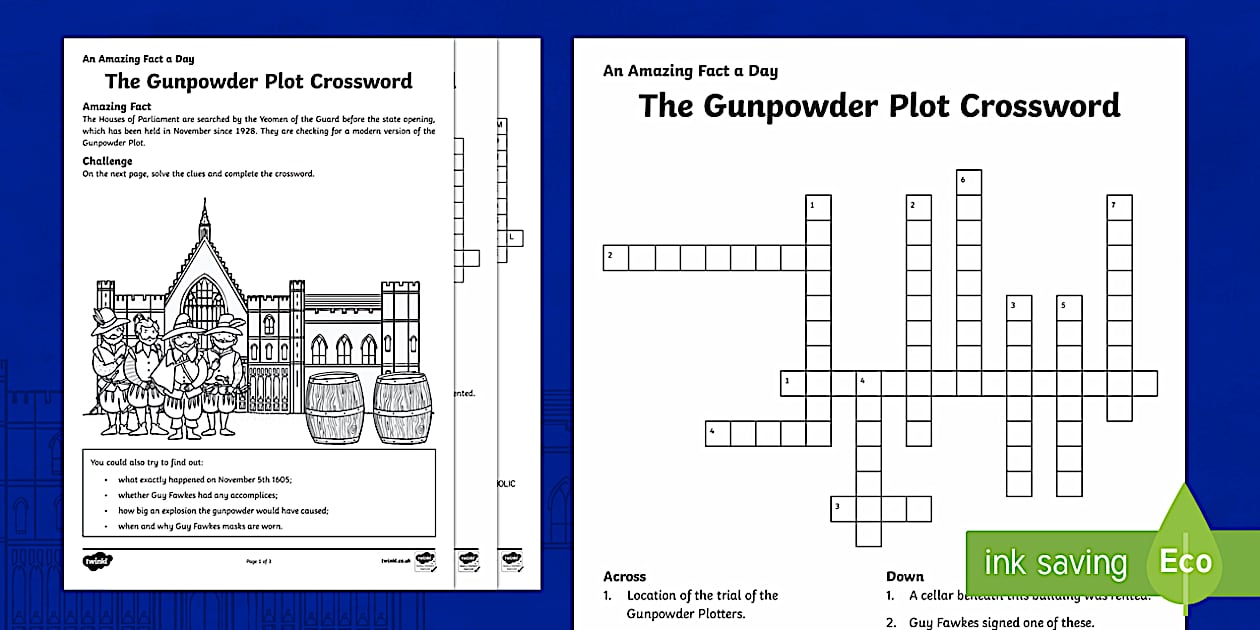Editable The Gunpowder Plot Crossword (teacher made)