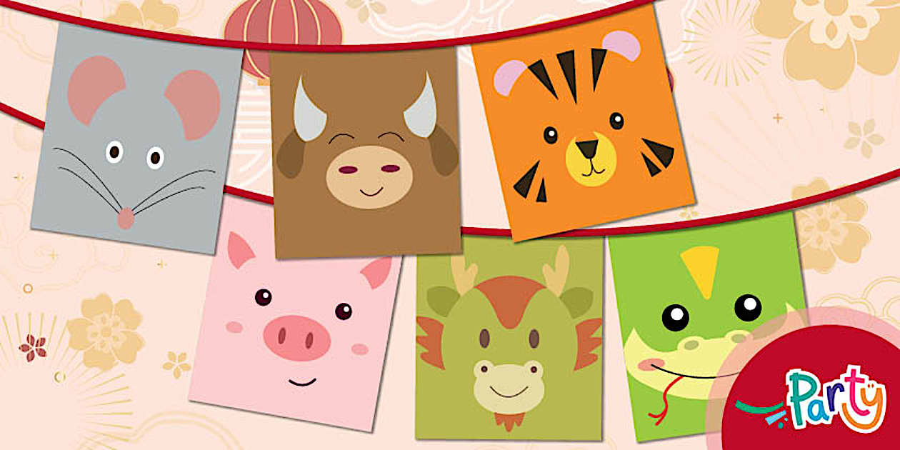 Lunar New Year Zodiac Animals Characters Bunting | Twinkl Party