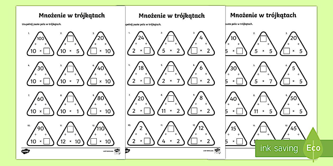 Karty Mnożenie w trójkątach (teacher made) - Twinkl