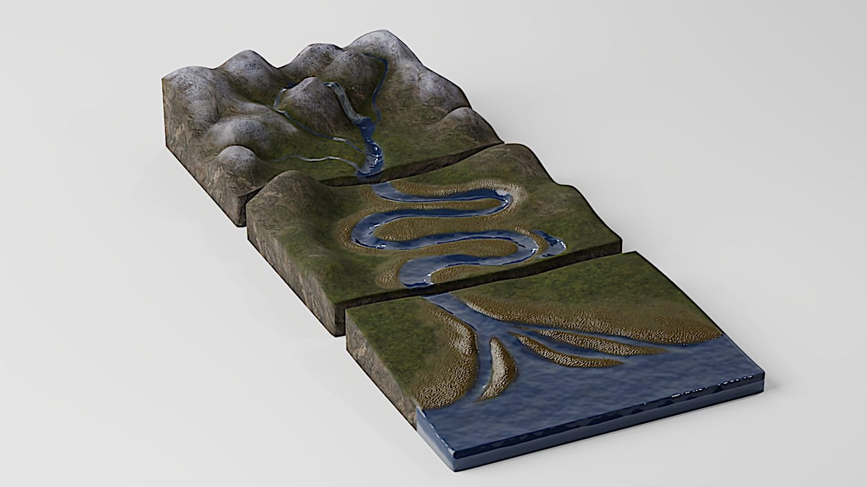 Geometric Three Rivers Image 3D Model: Physical Geography - Features of a River - Twinkl