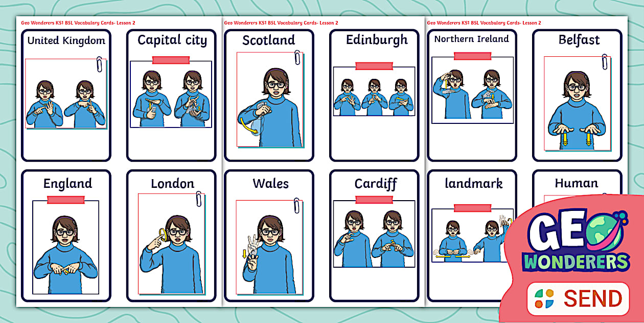 Geo Wonderers KS1 The UK BSL Key Word Cards Lesson Two
