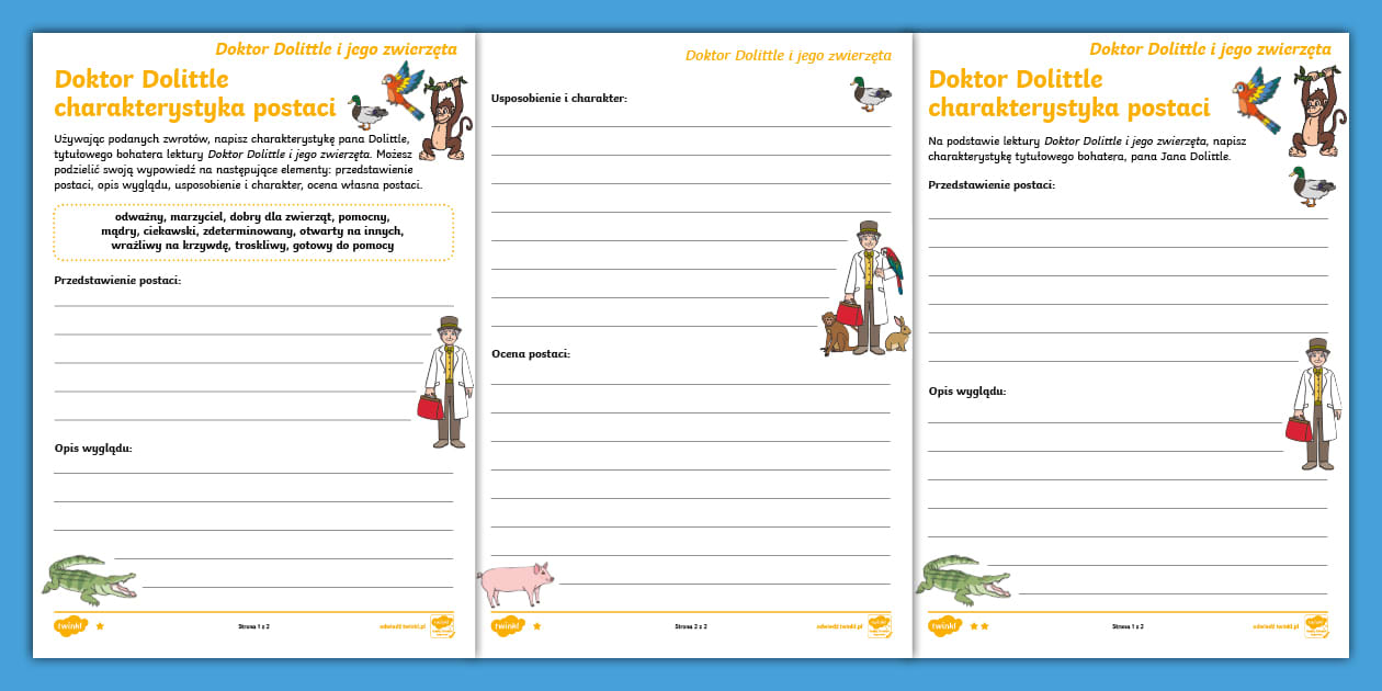 Doktor Dolittle | Charakterystyka postaci | Lektury szkolne
