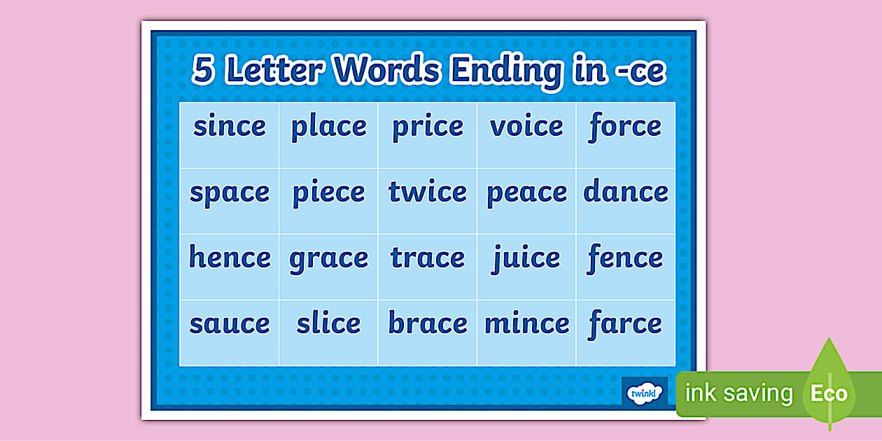 5 Letter Words Ending in ce Word Mat (teacher made)