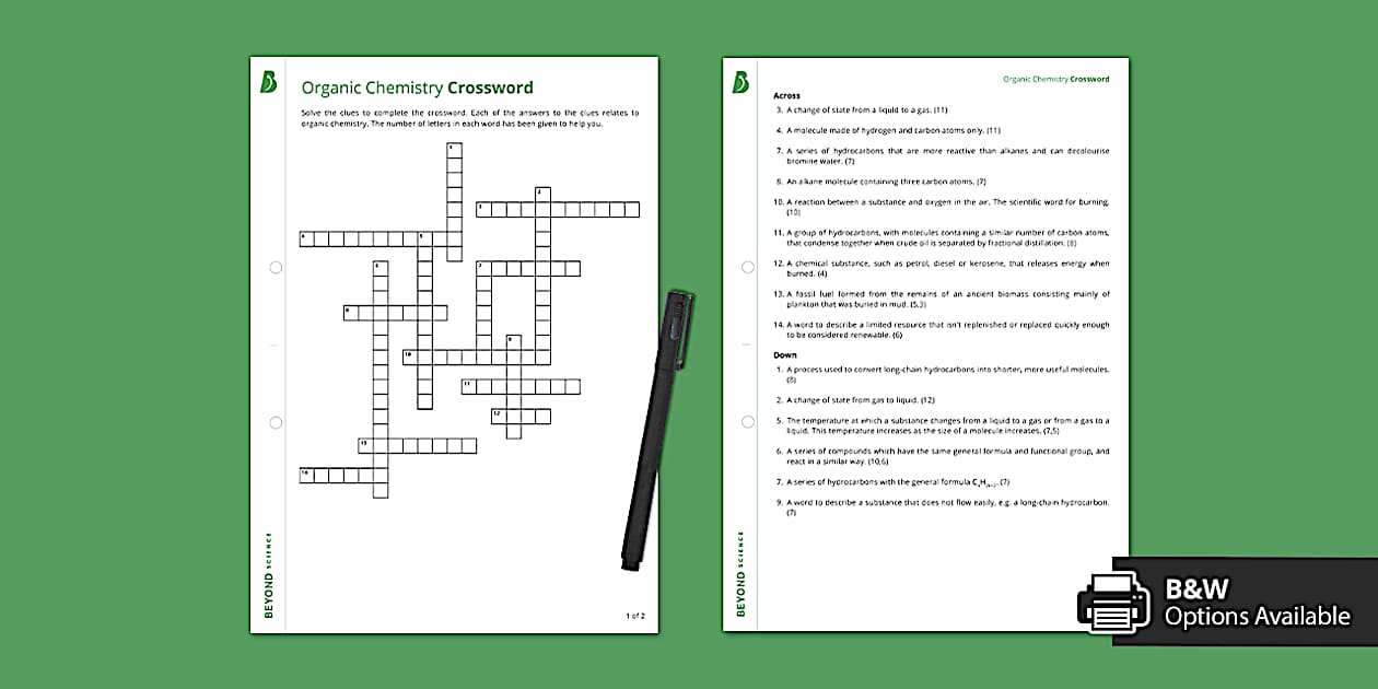 Organic Chemistry Crossword (Combined) (teacher made)