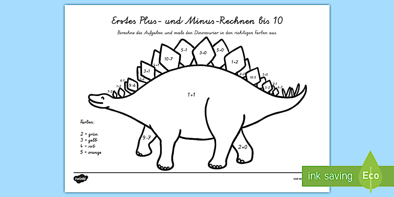 Addition u. Subtraktion: Rechenmalblatt im Zahlenraum bis 10