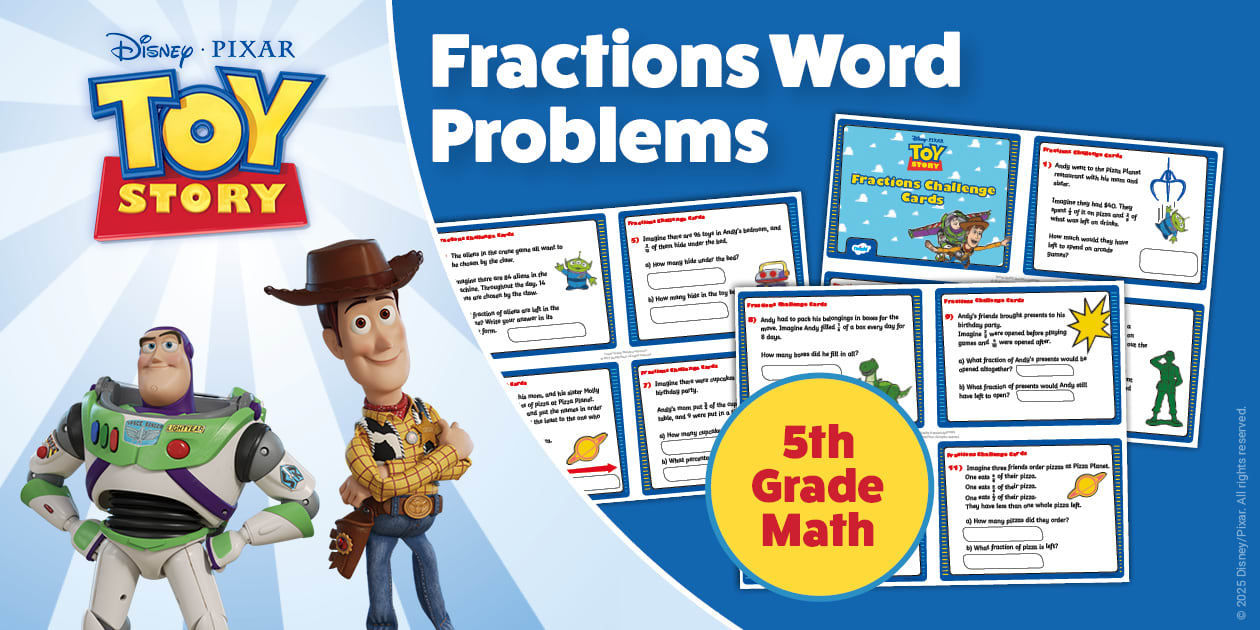 Toy Story Fractions Word Problems & Math Practice Task Cards