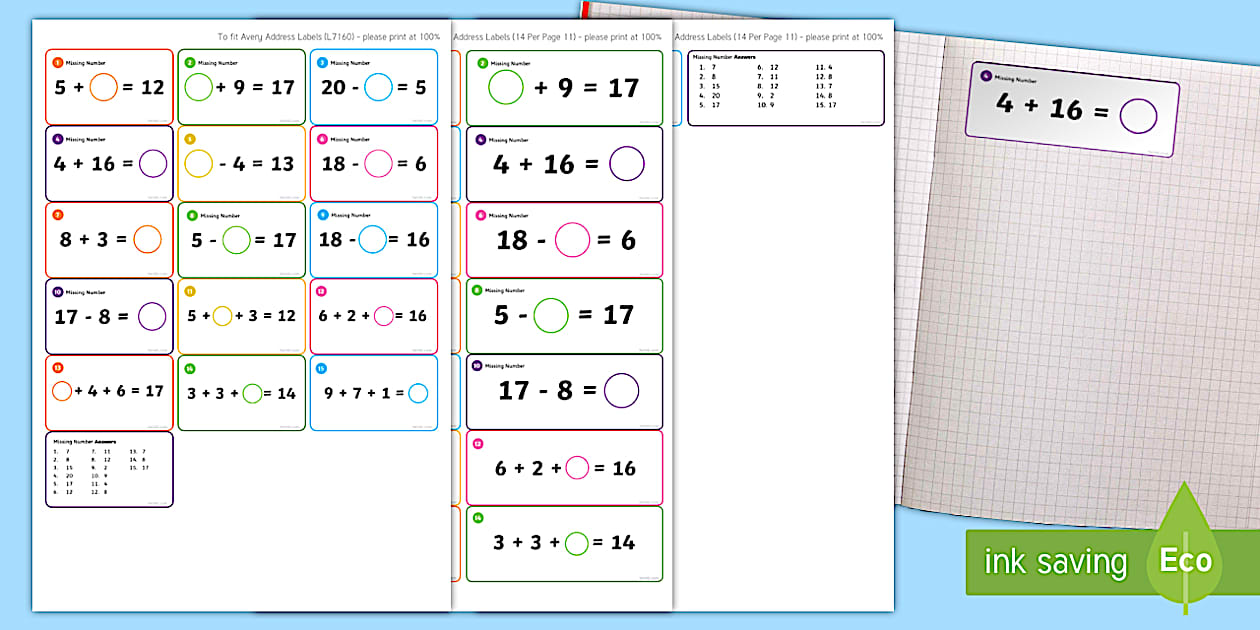 Editable Missing Number Themed Maths Sticky Labels - Twinkl
