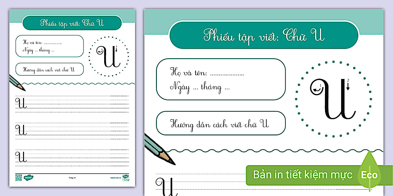 Phiếu tập viết chữ U