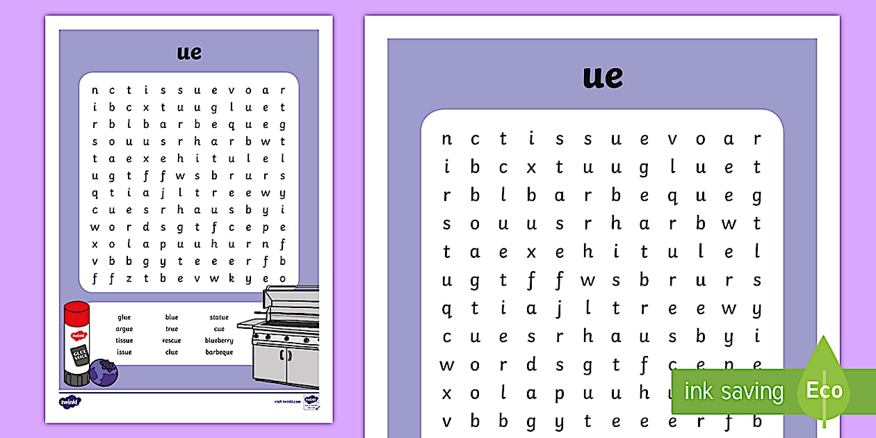 ue Digraph Differentiated Word Search (teacher made)