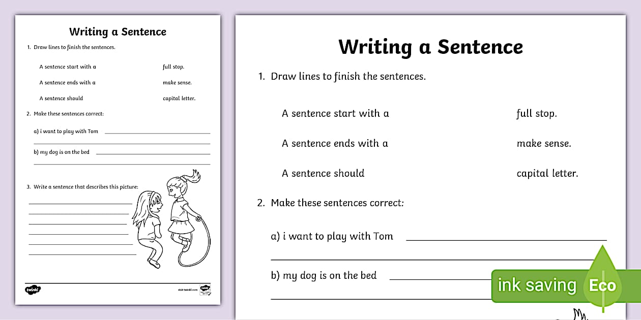 Writing a Sentence Application Worksheet / Worksheet
