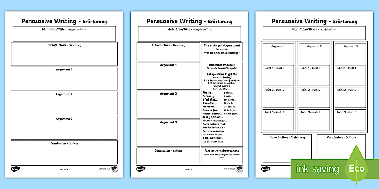 Persuasive Writing Template English/German Twinkl