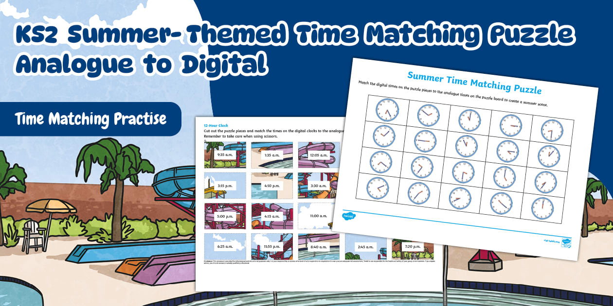 👉 KS2 Summer-Themed Time Matching Puzzle Analogue to Digital