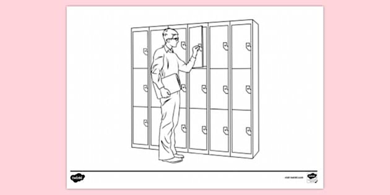 Student Using Locker Colouring Sheet | Colouring Sheets