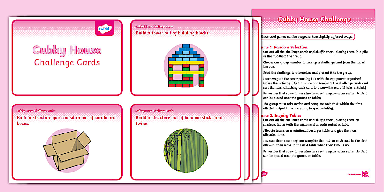 Cubby House Challenge Cards