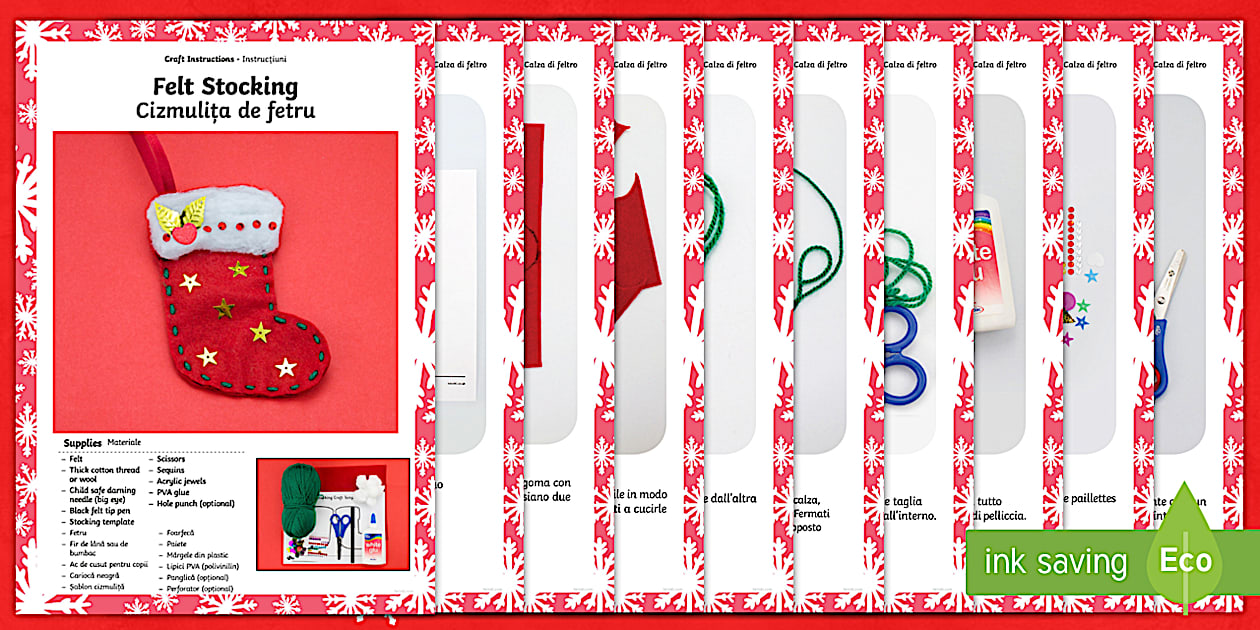 Felt Stocking Christmas Craft Instructions English/Romanian