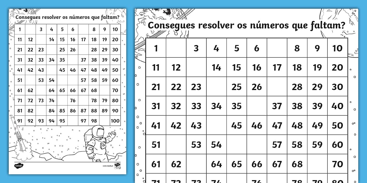 Espaço - Ficha de Atividades Números em Falta