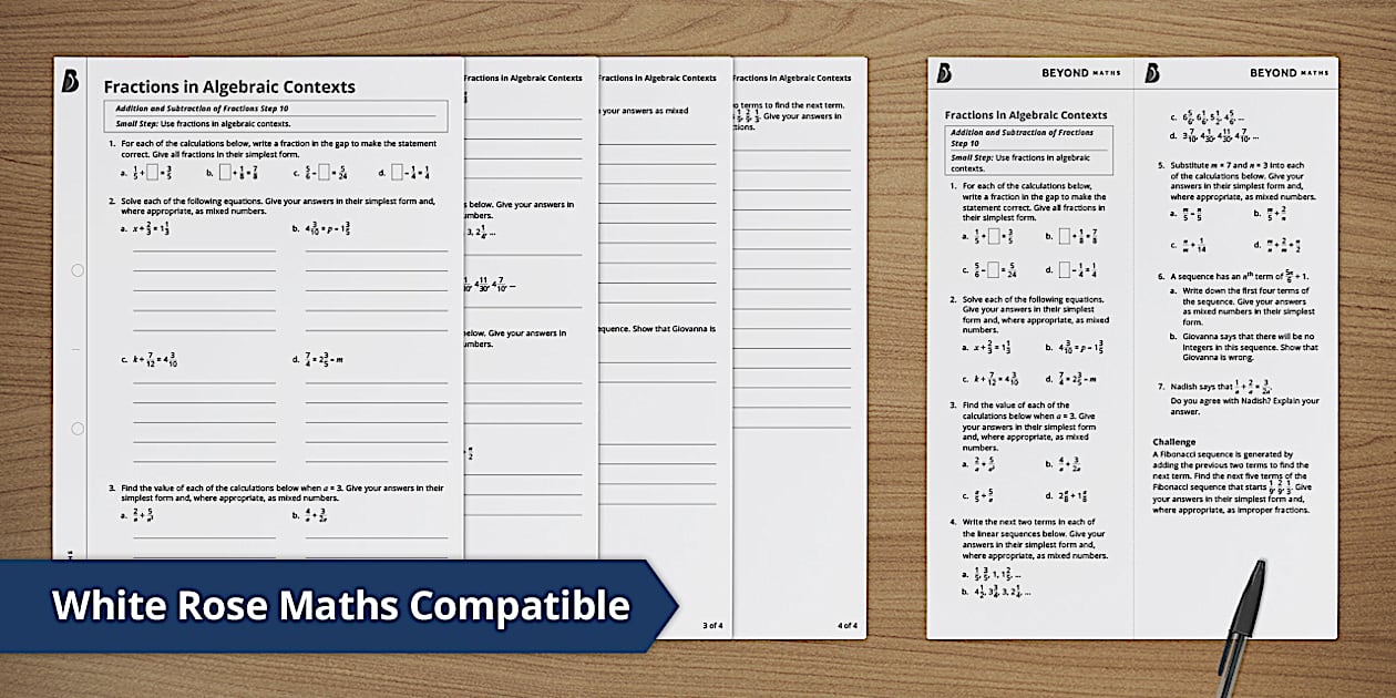  fractions in algebraic contexts teacher made twinkl
