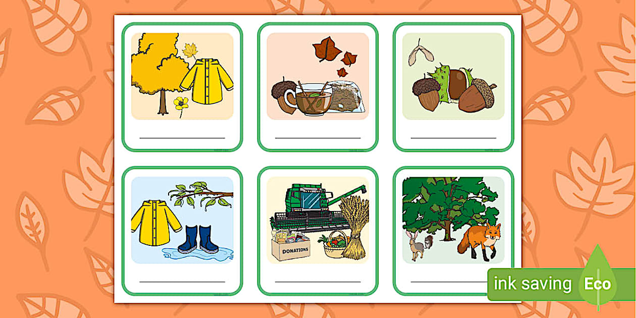 Autumn Themed 4 Pictures 1 Word Game Cards teacher Made Autumn themed 4 pictures 1 word game cards teacher made