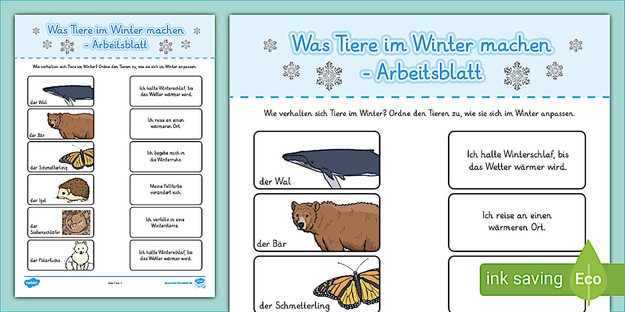  Was Tiere im Winter machen - Arbeitsblatt (teacher made) Bildidee 