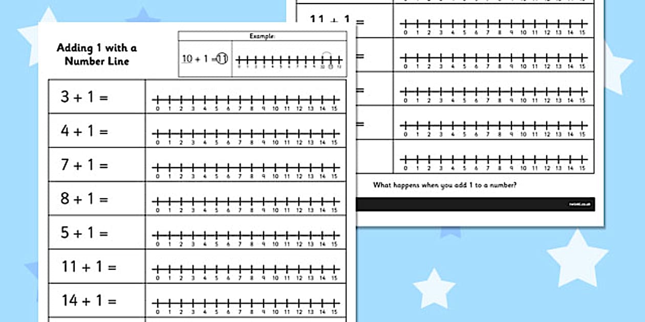 Adding 1 with a Number Line Worksheet / Worksheet - Twinkl