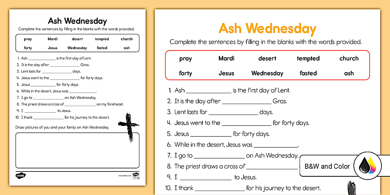 Ash Wednesday Fill in the Blanks Worksheet | Twinkl USA