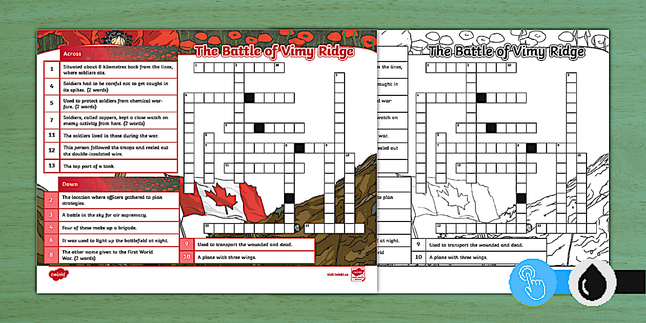The Battle of Vimy Ridge Crossword (teacher made) Twinkl
