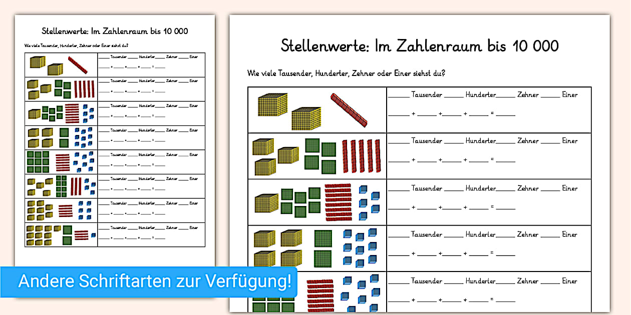 Stellenwerte: Im Zahlenraum bis 10 000 - Arbeitsblatt