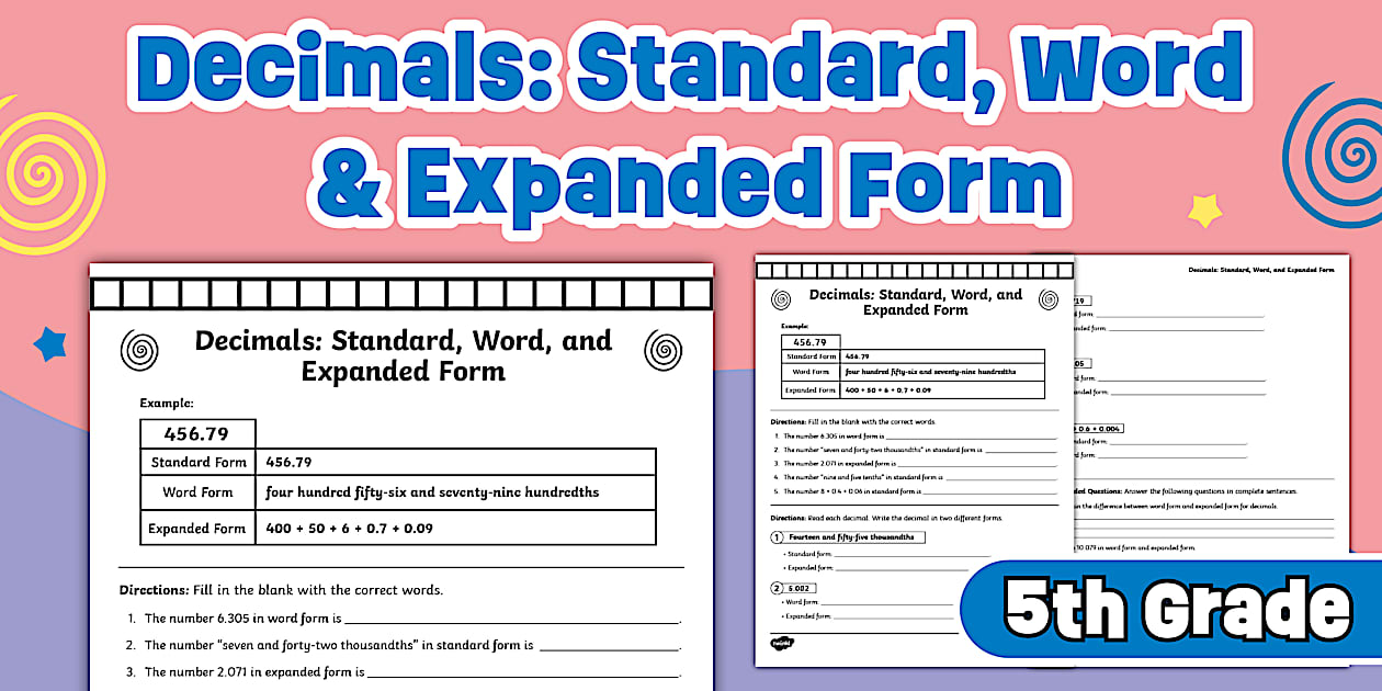 Fifth Grade Decimals: Standard, Word, and Expanded Form