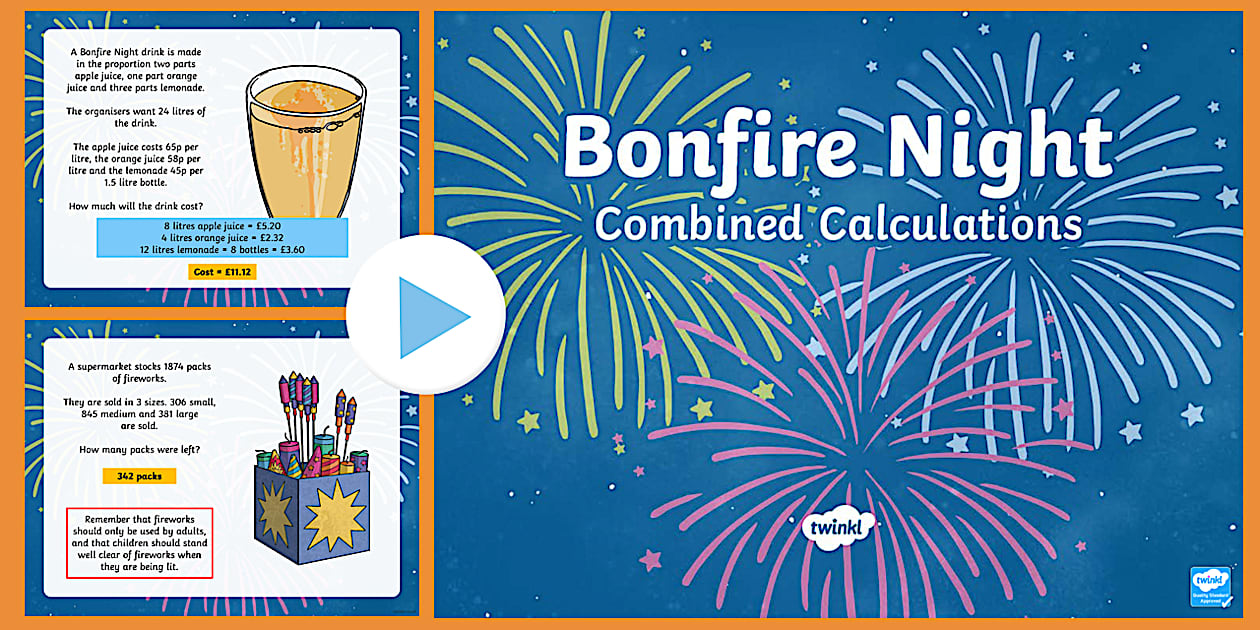 UKS2 Combined Calculations Bonfire Night PowerPoint - Twinkl