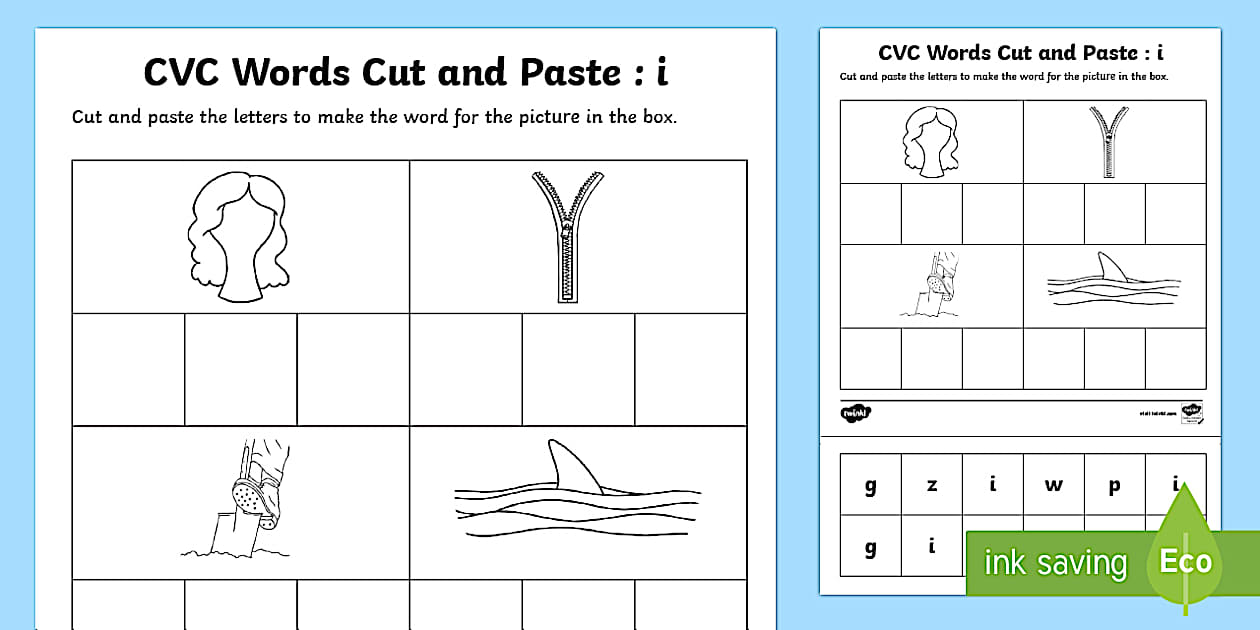 SA CVC Words Cut And Paste Worksheets I Twinkl